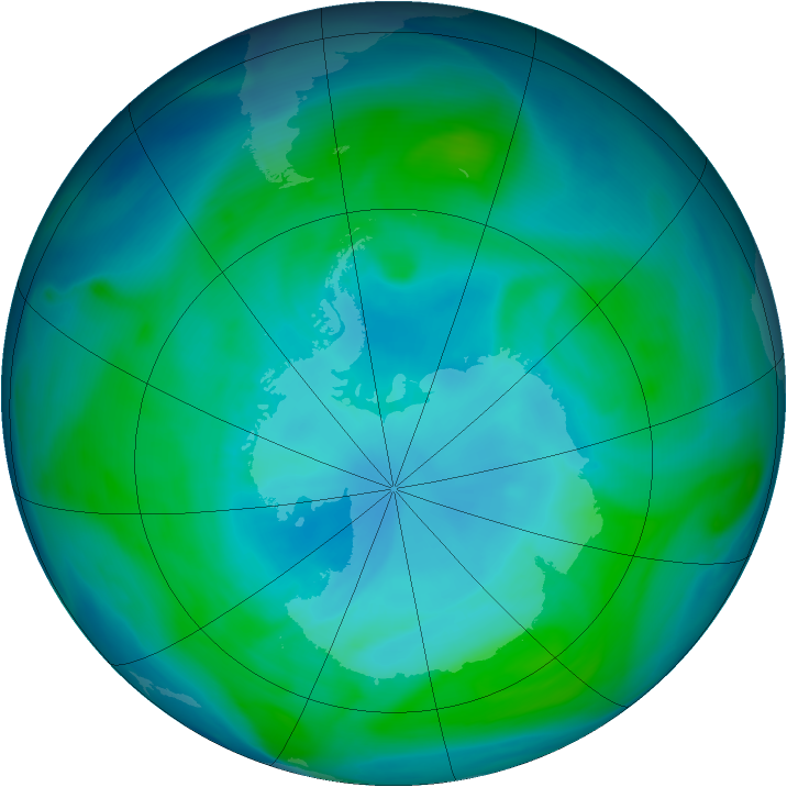 Antarctic ozone map for 16 January 2005